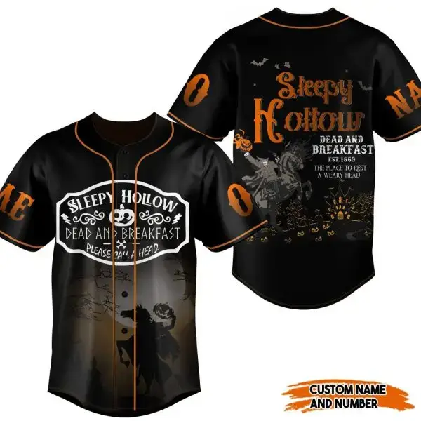 Custom Sleepy Hollow Halloween Baseball Jersey – Add Name & Number! 🎃👻 Image