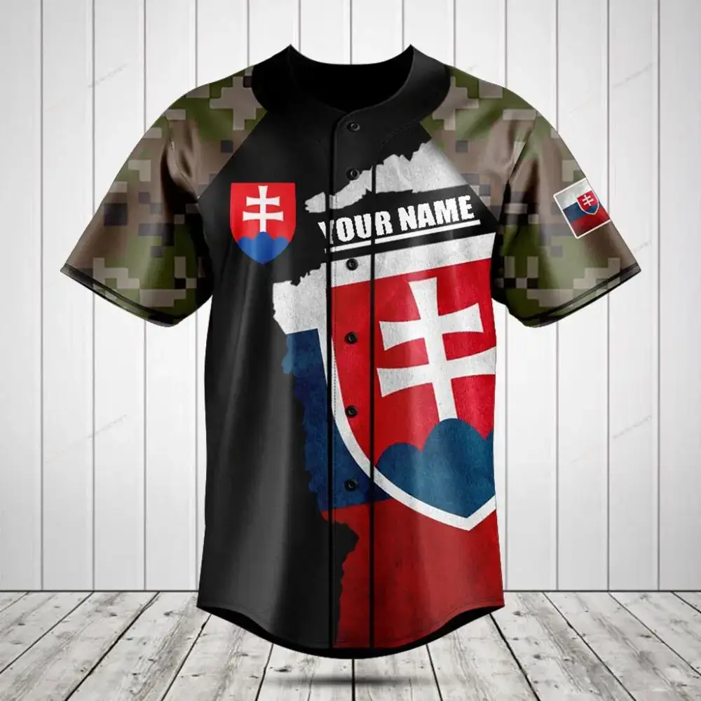 Custom Slovakia Flag Baseball Jersey – Personalized Camo Design, Unisex Sportswear Image