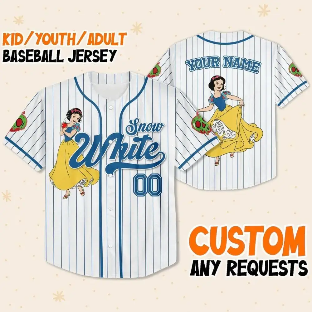 Custom Snow White Baseball Jersey For Kids/Youth/Adults - Personalized Name & Number Image
