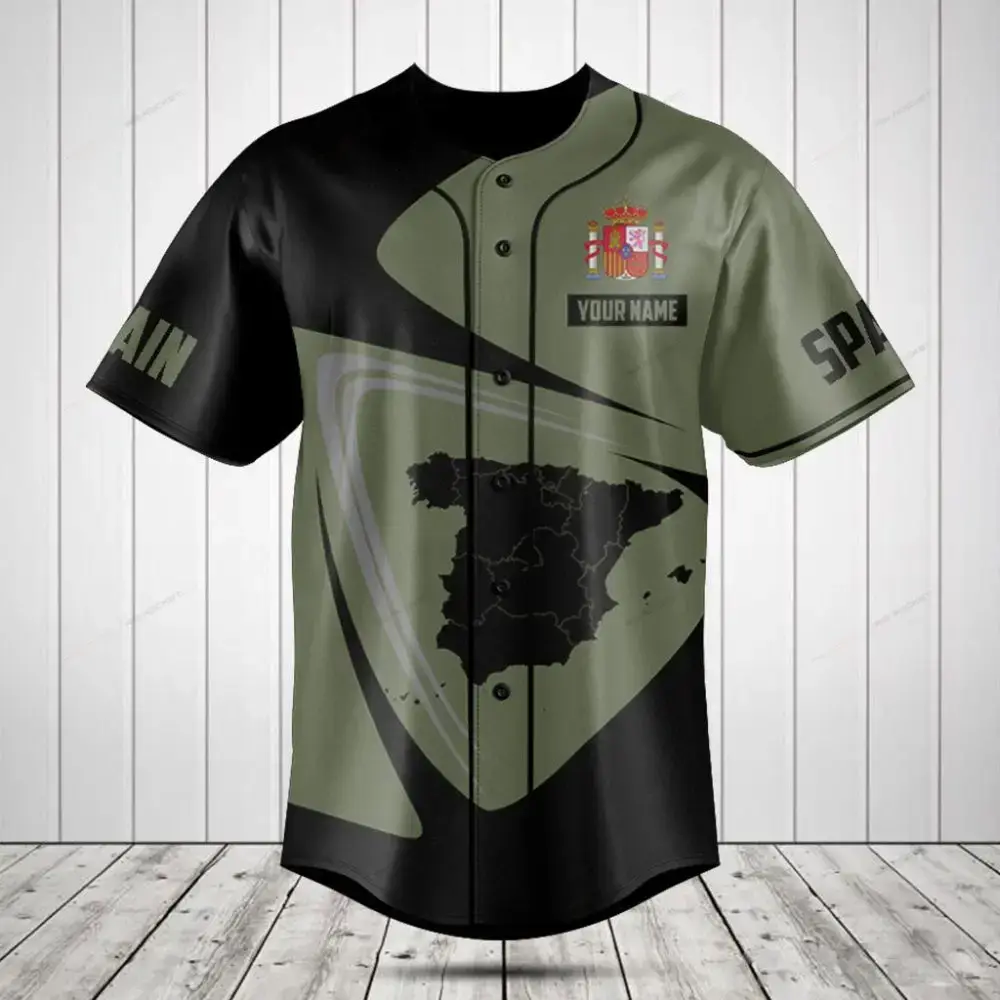 Custom Spain Baseball Jersey With Map Design - Personalized Name & Number Image