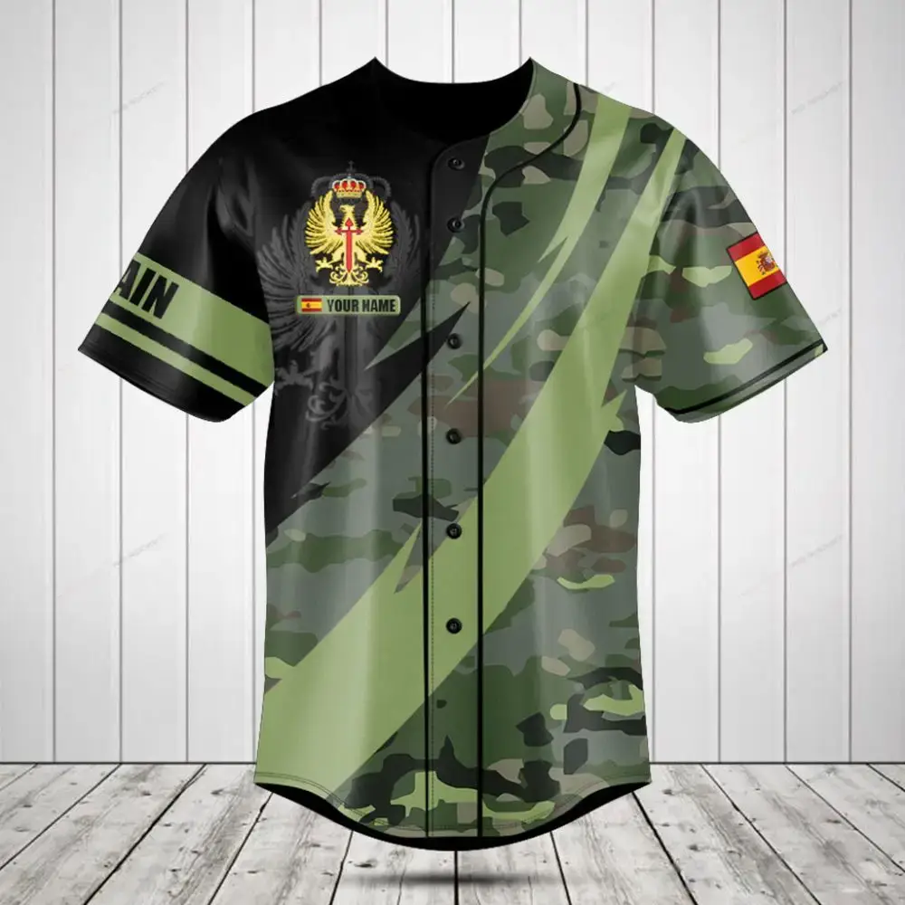 Custom Spain Camo Baseball Jersey – Personalized Name & Flag Design Image