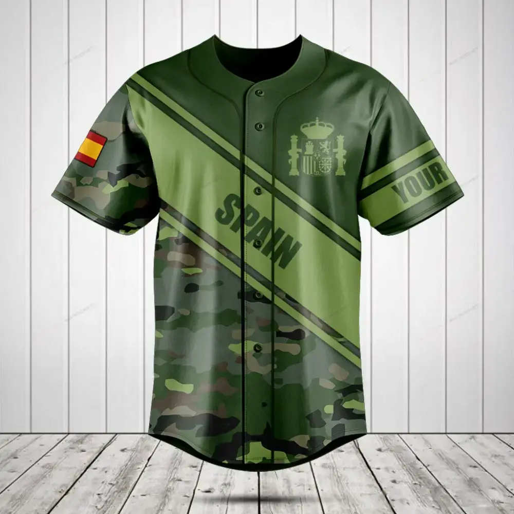 Custom Spain Camo Baseball Jersey - Personalized Military Style Shirt For Sports Fans Image
