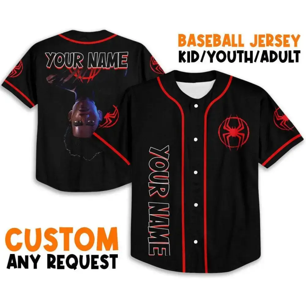 Custom Spider Design Baseball Jersey - Kids, Youth, Adult Sizes - Personalize With Your Name! Image