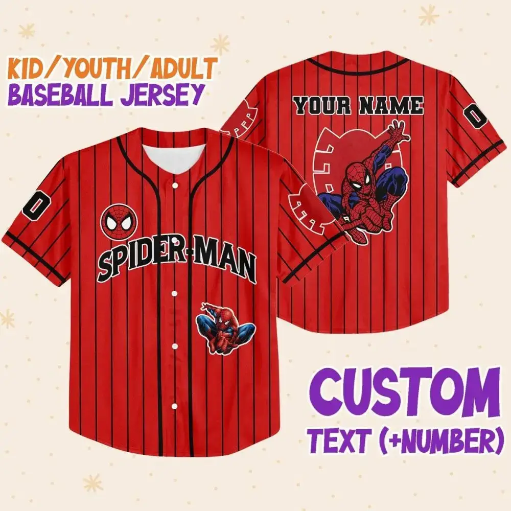 Custom Spider-Man Baseball Jersey For Kids/Youth/Adults – Personalize With Name & Number Image