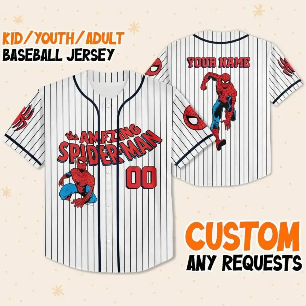 Custom Spider-Man Baseball Jersey For Kids/Youth/Adults - Add Your Name! Image