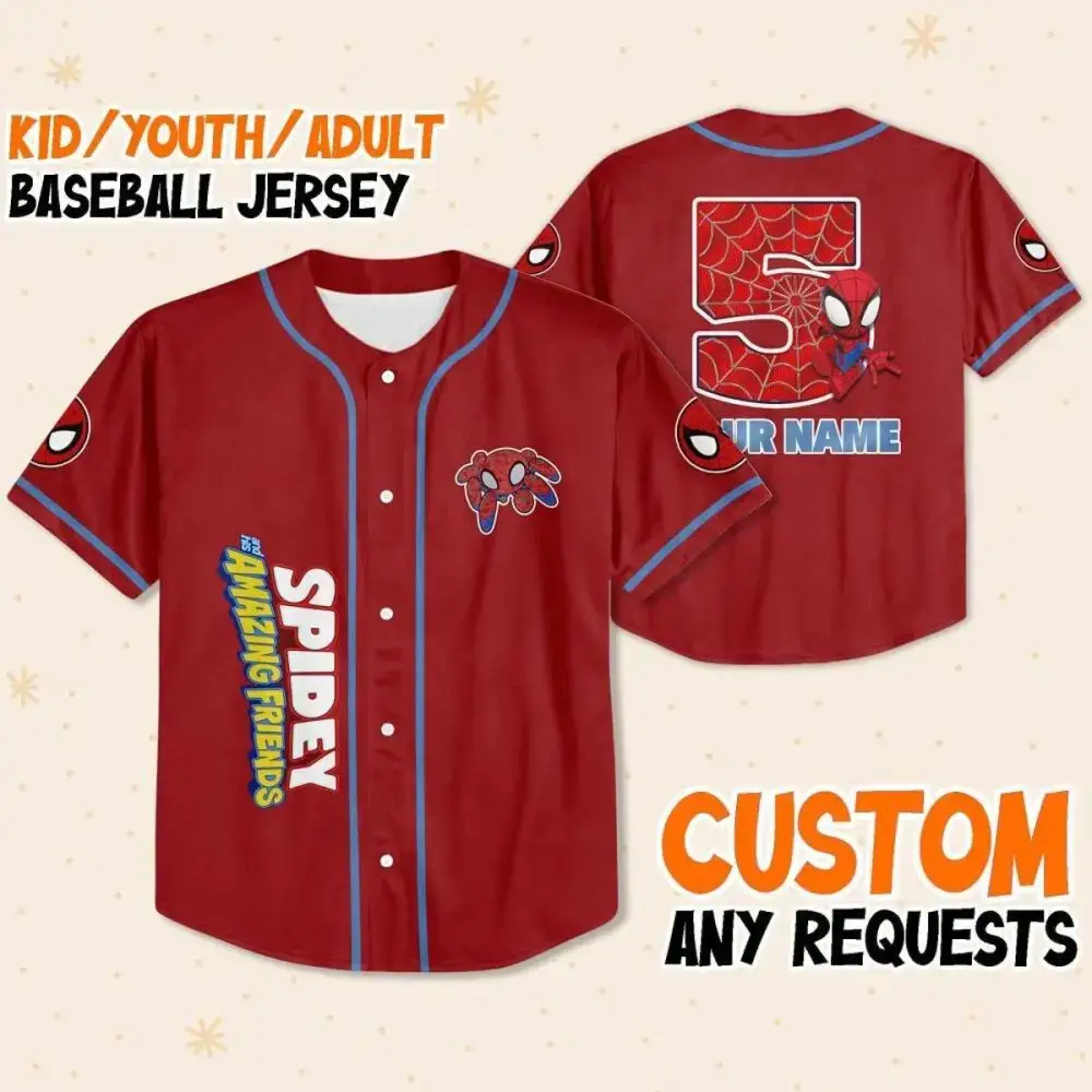 Custom Spidey Baseball Jersey For Kids/Youth/Adults – Personalize Your Name & Number Image