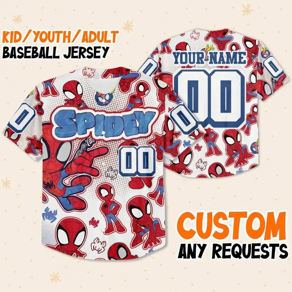 Custom Spidey Baseball Jersey For Kids/Youth/Adults – Personalize Your Superhero Style! Image