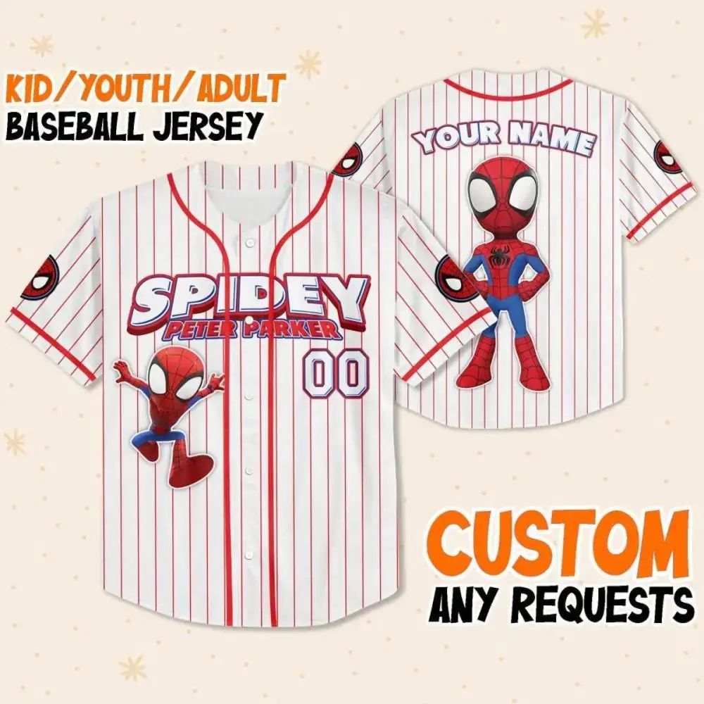 Custom Spidey Baseball Jersey For Kids/Youth/Adults - Personalize Your Name! Image
