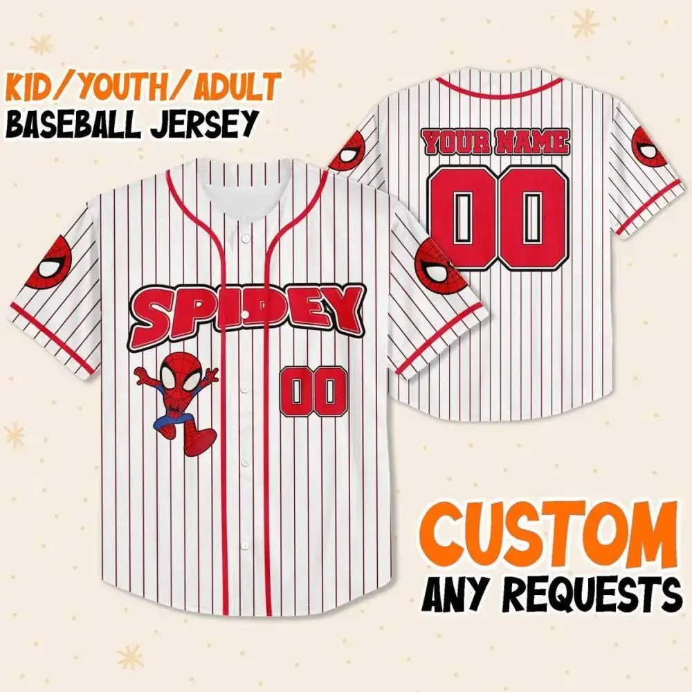 Custom Spidey Baseball Jersey - Kids/Youth/Adult - Personalize Your Name & Number! Image