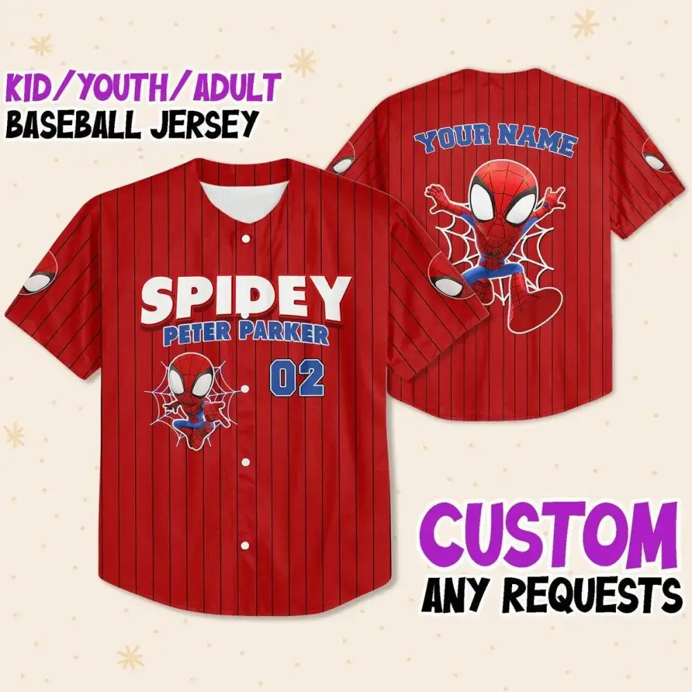 Custom Spidey Baseball Jersey - Kids/Youth/Adult - Personalized Name & Design Image