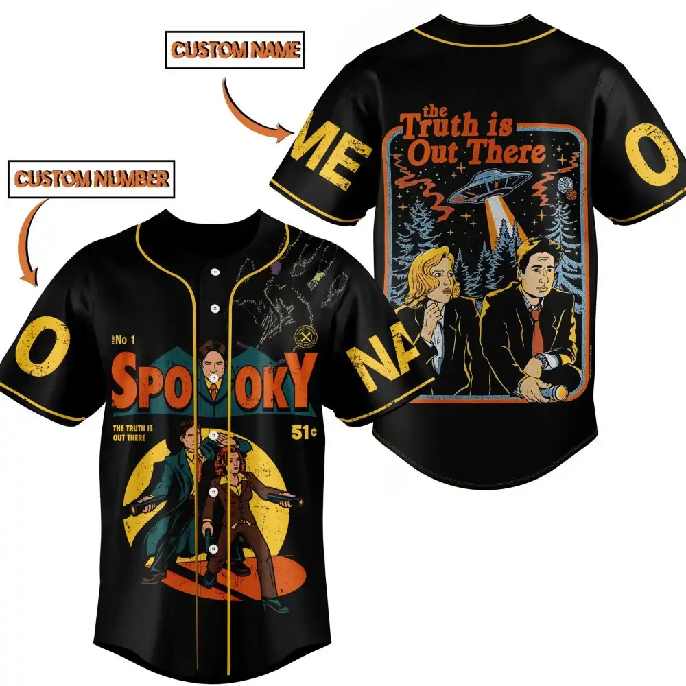 Custom Spooky Baseball Jersey - The Truth Is Out There Design - Personalize Name & Number Image