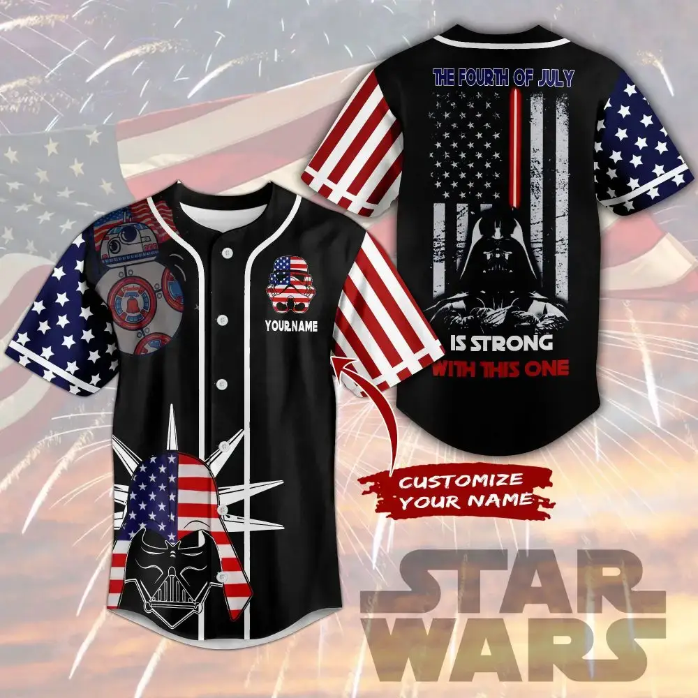 Custom Star Wars Baseball Jersey - American Flag Design, Personalized Name, Perfect For July 4Th Image