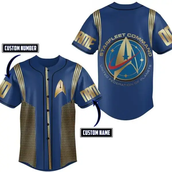 Custom Starfleet Command Baseball Jersey - Personalize Name & Number - Perfect Gift For Star Trek Fans! Image