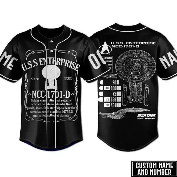 Custom Starship Baseball Jersey - U.S.S. Enterprise Ncc-1701-D Design - Add Your Name & Number! Image