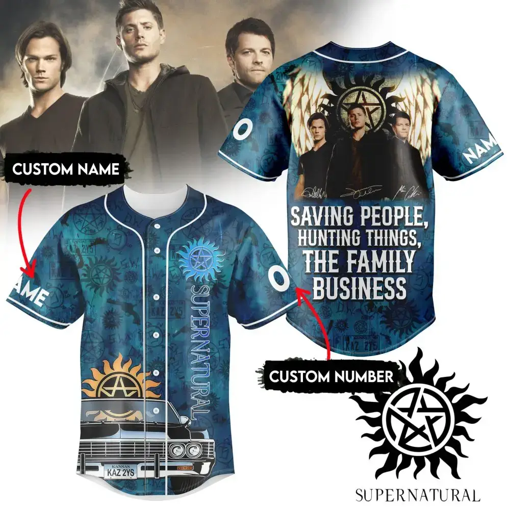 Custom Supernatural Baseball Jersey – Personalized Name & Number, Fan-Favorite Design Image