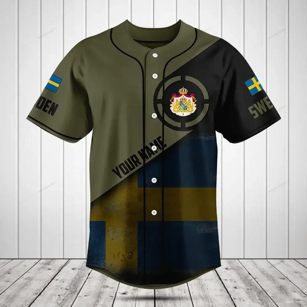 Custom Sweden Flag Baseball Jersey - Personalized Name & Logo Sportswear Image