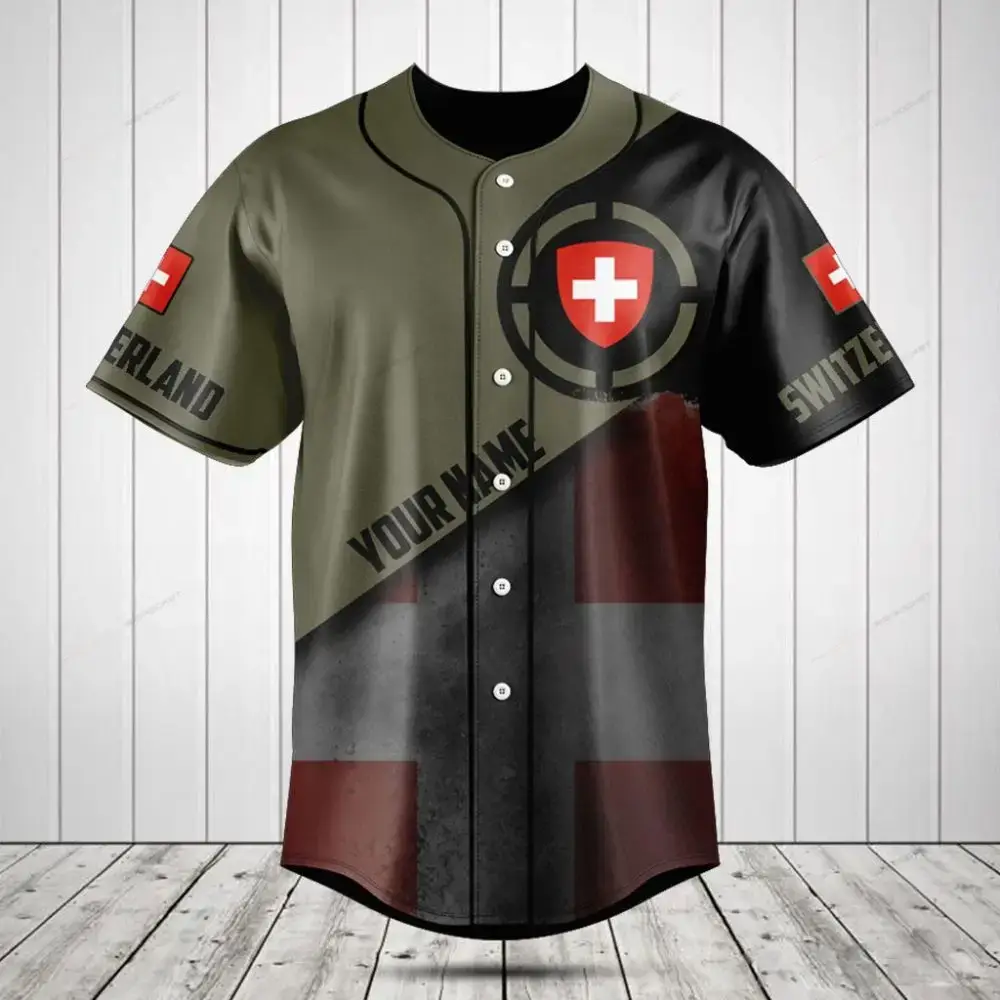 Custom Switzerland Baseball Jersey - Personalized Name & Flag Design - Perfect Gift For Sports Fans Image