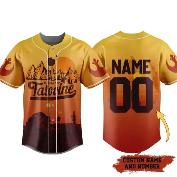 Custom Tatooine Baseball Jersey - Personalize Name & Number - Unique Galaxy Design Image