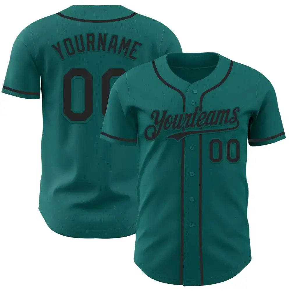 Custom Teal Black Authentic Baseball Jersey Image