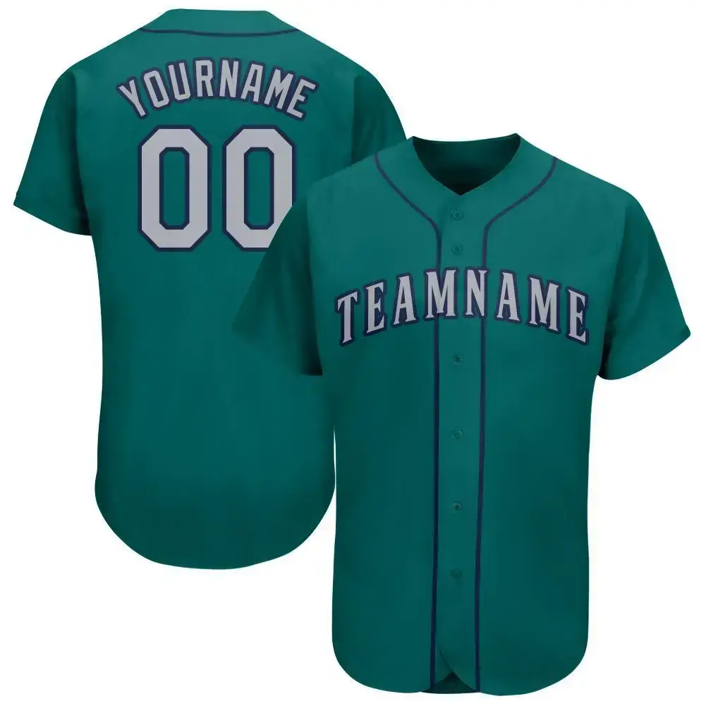 Custom Teal Gray-Navy Baseball Jersey Image