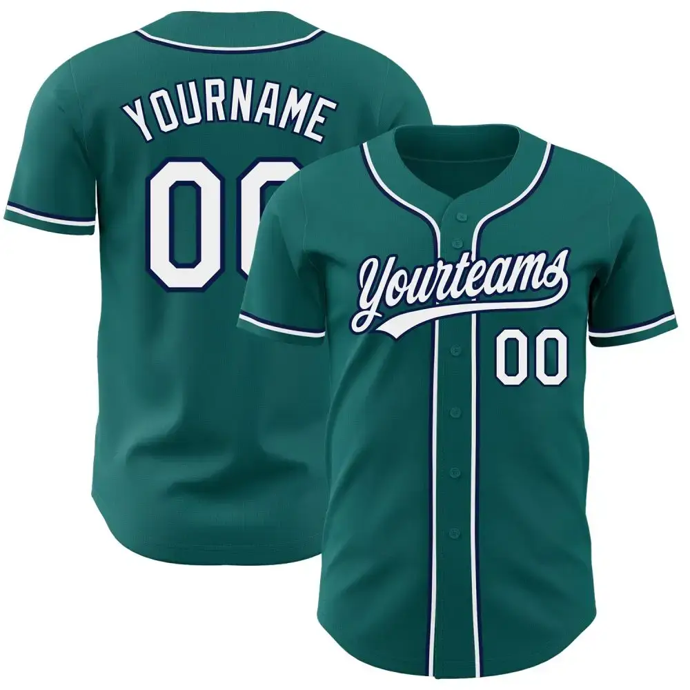 Custom Teal White-Navy Authentic Baseball Jersey Image
