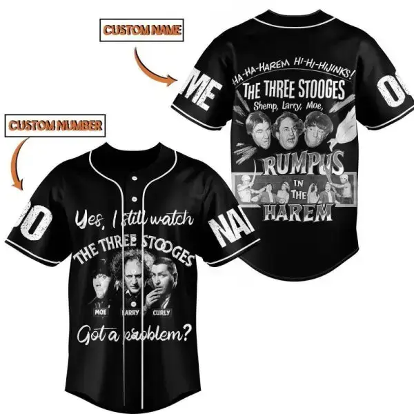 Custom Three Stooges Baseball Jersey - Add Your Name & Number - Classic Comedy Fan Gift Image