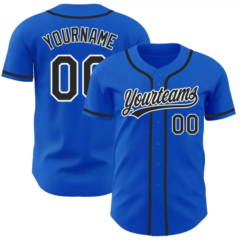 Custom Thunder Blue Black-White Authentic Baseball Jersey Image