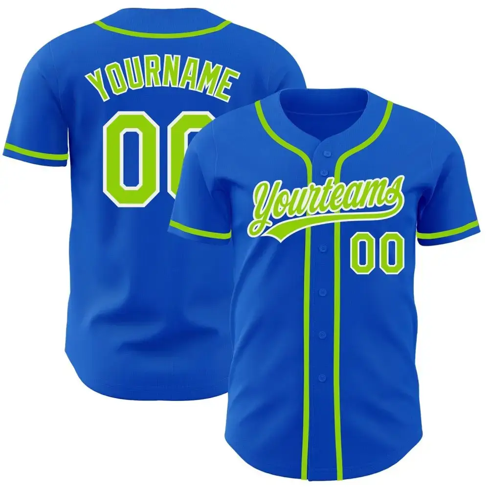 Custom Thunder Blue Neon Green-White Authentic Baseball Jersey Image
