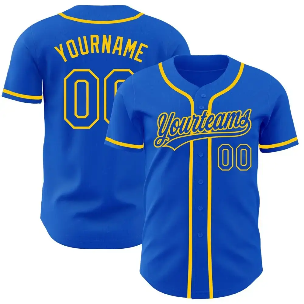Custom Thunder Blue Yellow Authentic Baseball Jersey Image