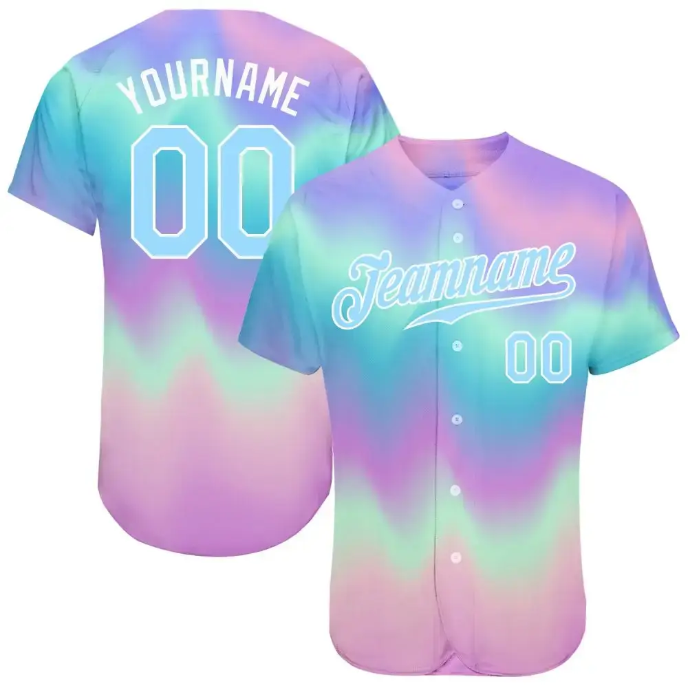 Custom Tie Dye Light Blue-White 3D Authentic Baseball Jersey Image