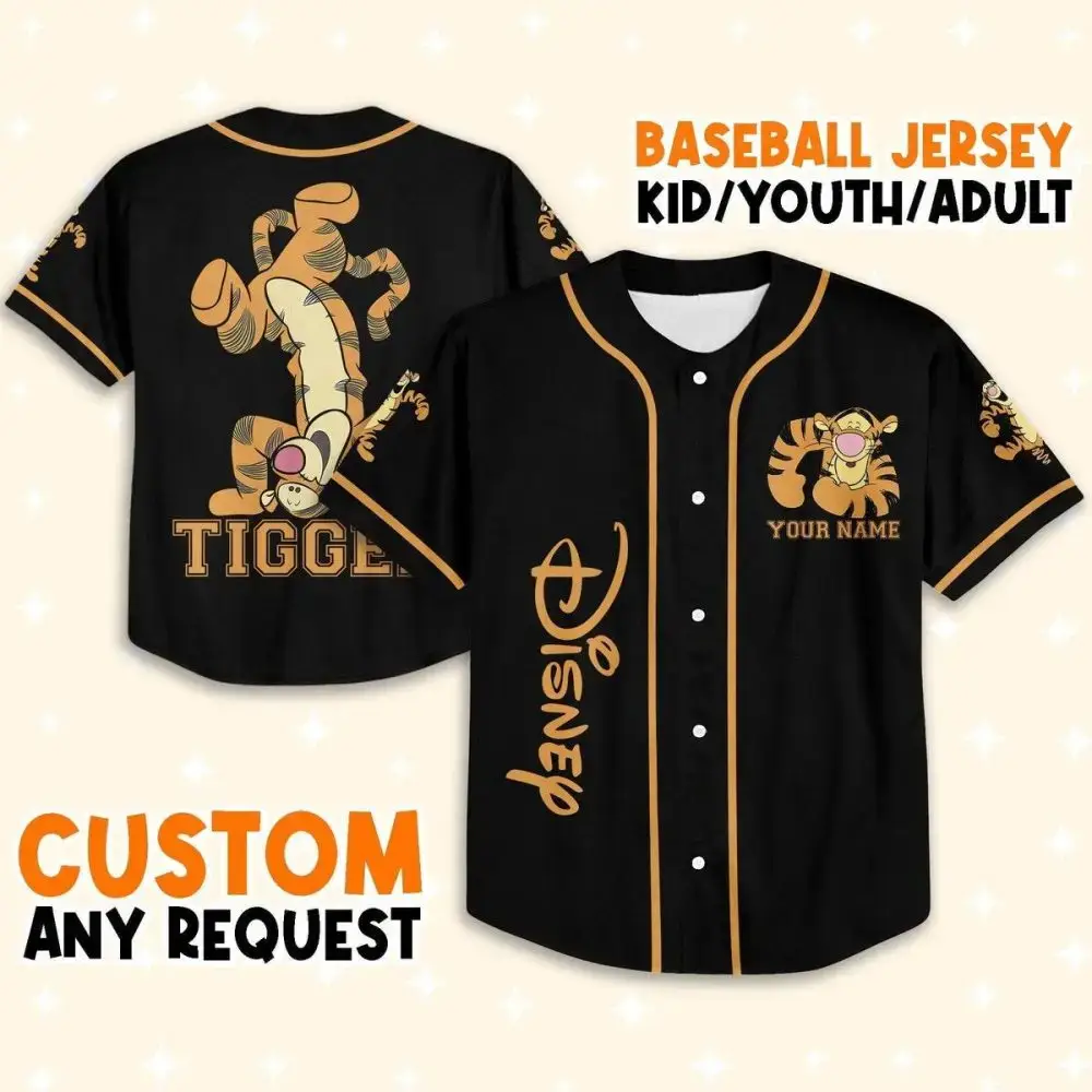 Custom Tigger Baseball Jersey - Disney Design For Kids/Youth/Adults - Personalize With Any Name! Image