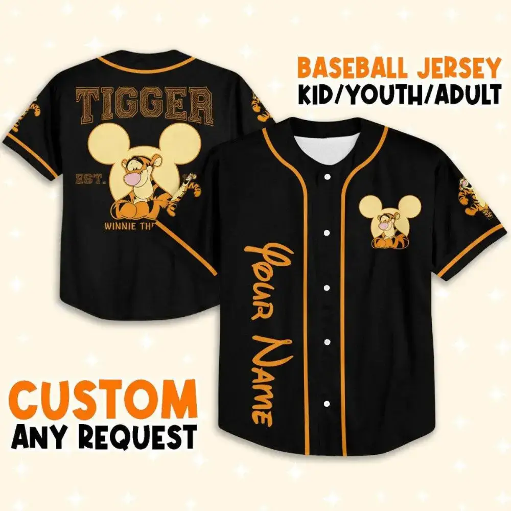 Custom Tigger Baseball Jersey - Kids/Youth/Adult - Personalized Name & Design Image