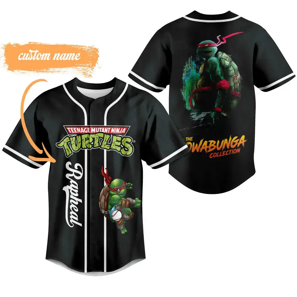 Custom Tmnt Baseball Jersey – Cowabunga Collection - Personalized Ninja Turtle Shirt Image