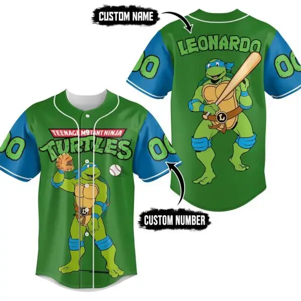 Custom Tmnt Baseball Jersey - Personalized Name & Number - Leonardo Design Image