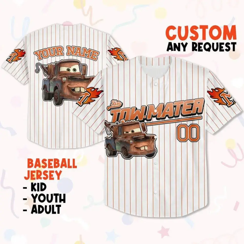 Custom Tow Mater Baseball Jersey – Kids, Youth & Adults – Personalize Your Name! Image