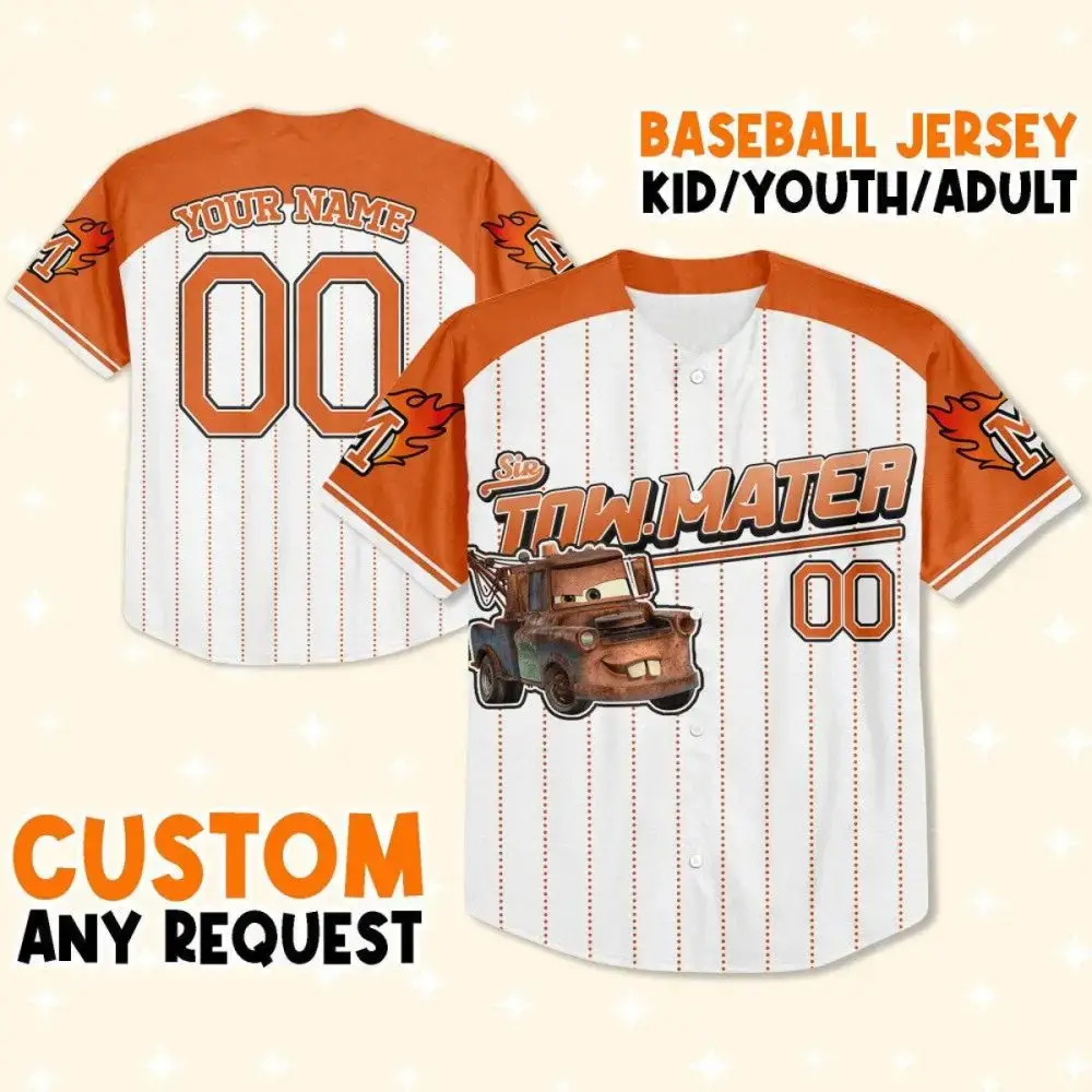 Custom Tow Mater Baseball Jersey - Personalized Name & Number For Kids/Youth/Adults Image