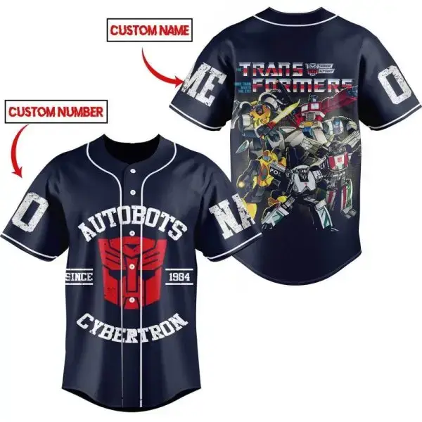 Custom Transformers Baseball Jersey - Personalized Name & Number, Autobots Design Image