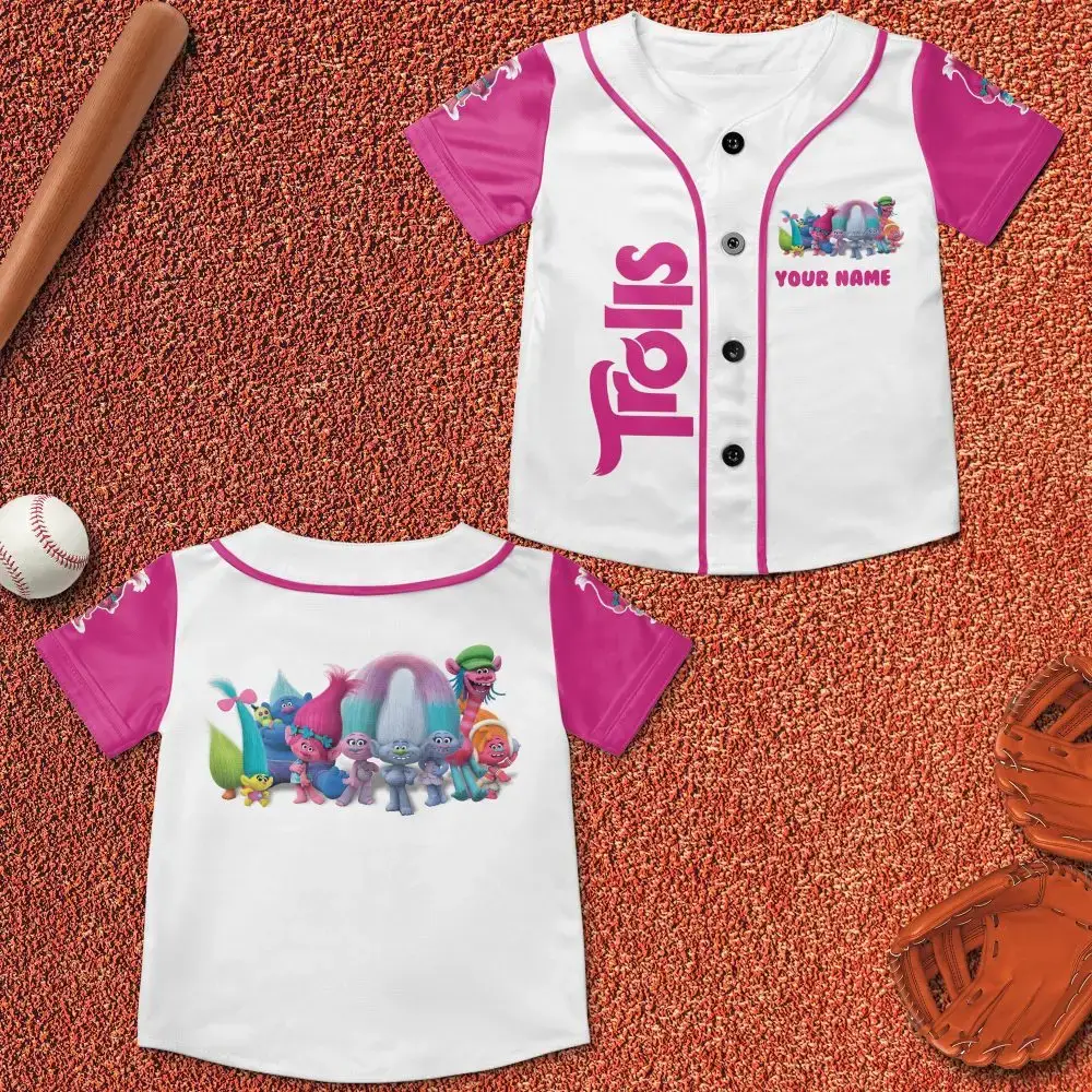 Custom Trolls Kids Baseball Jersey - Personalized Name & Vibrant Design For Fun Play Image