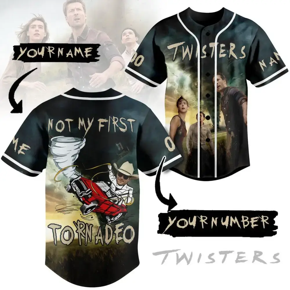 Custom Twister Theme Baseball Jersey - Add Your Name & Number - Unique Storm Design Image
