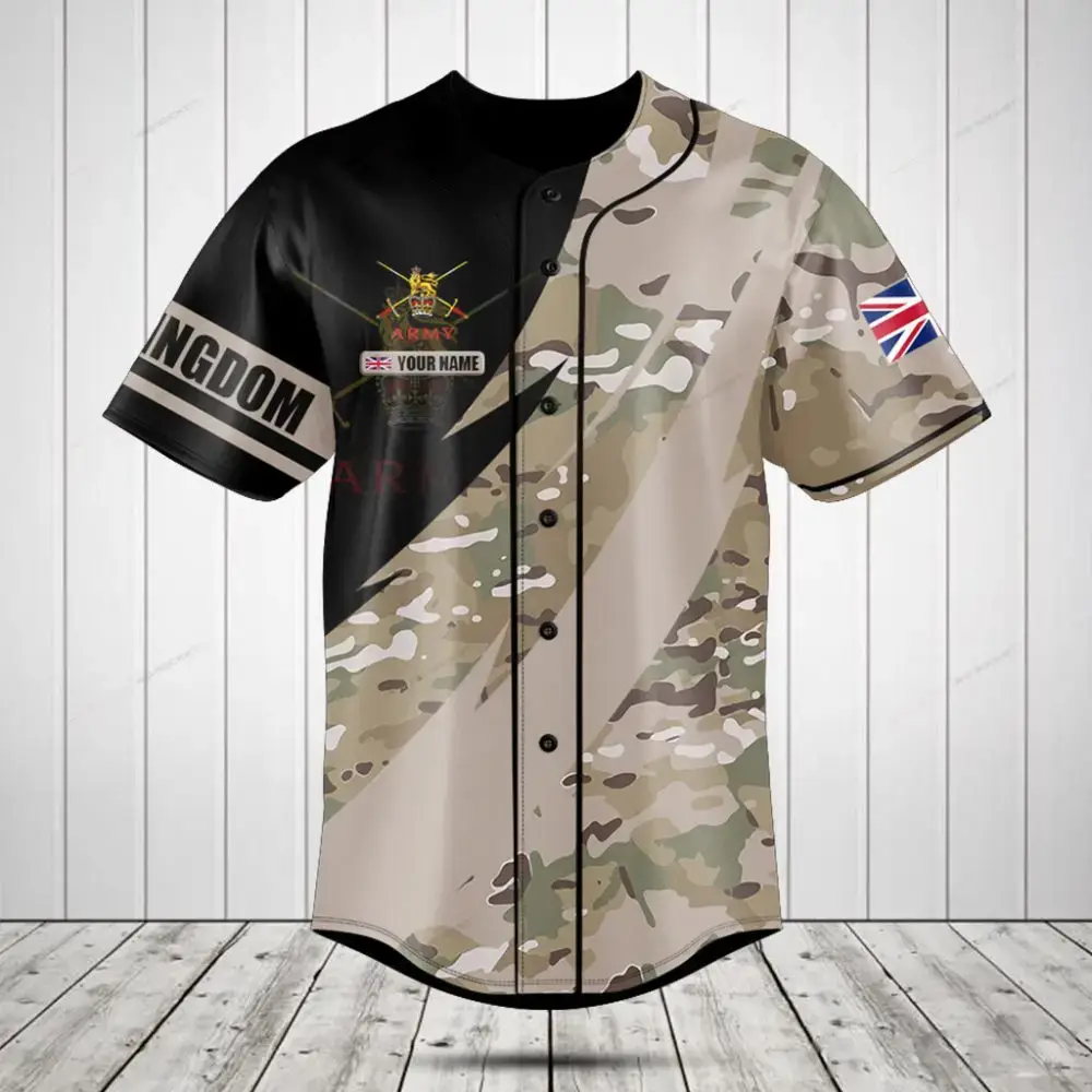 Custom Uk Army Camo Baseball Jersey - Personalized Name & Flag Design Image