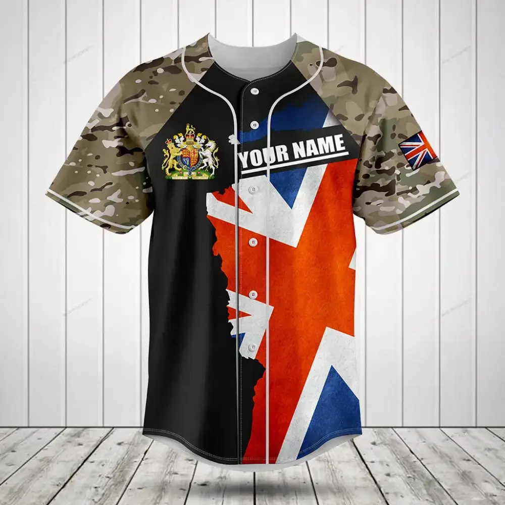 Custom Uk Flag Camo Baseball Jersey - Personalized Name & Number, Unisex, Stylish Sportswear Image