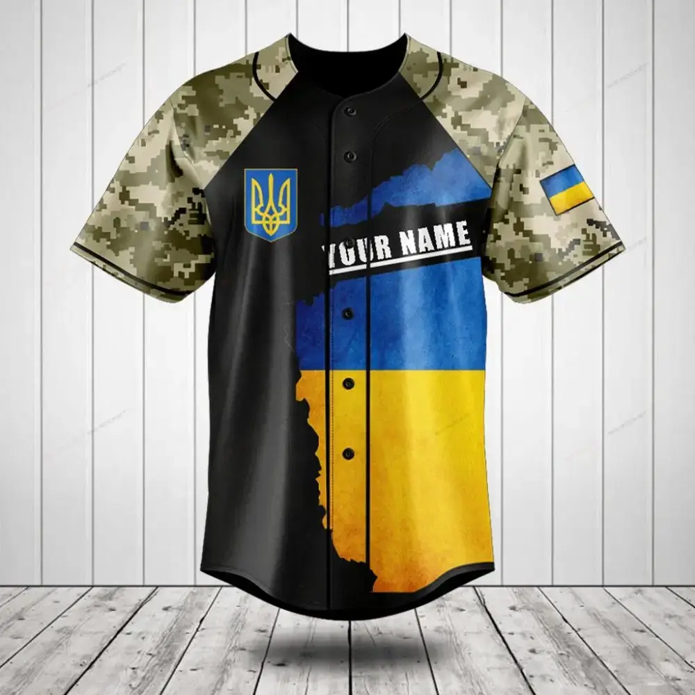 Custom Ukrainian Flag Camo Baseball Jersey - Personalized Name & Style Image