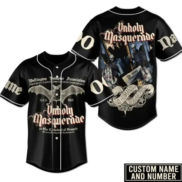 Custom Unholy Masquerade Baseball Jersey - Gothic Vampire Design, Personalized Name & Number, Perfect For Halloween Image