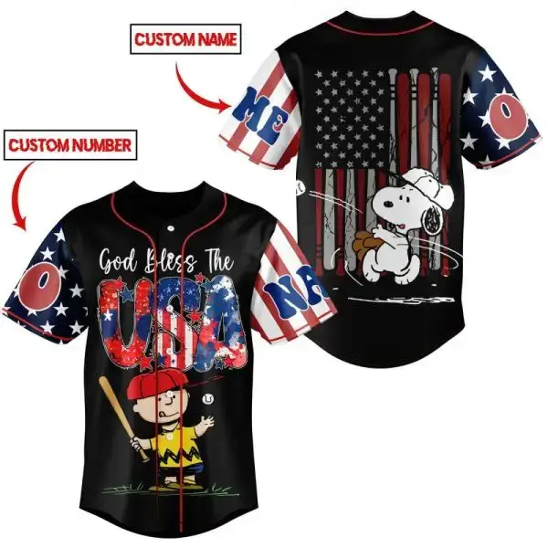 Custom Usa Baseball Jersey - Personalized Name & Number - Patriotic Peanuts Design Image