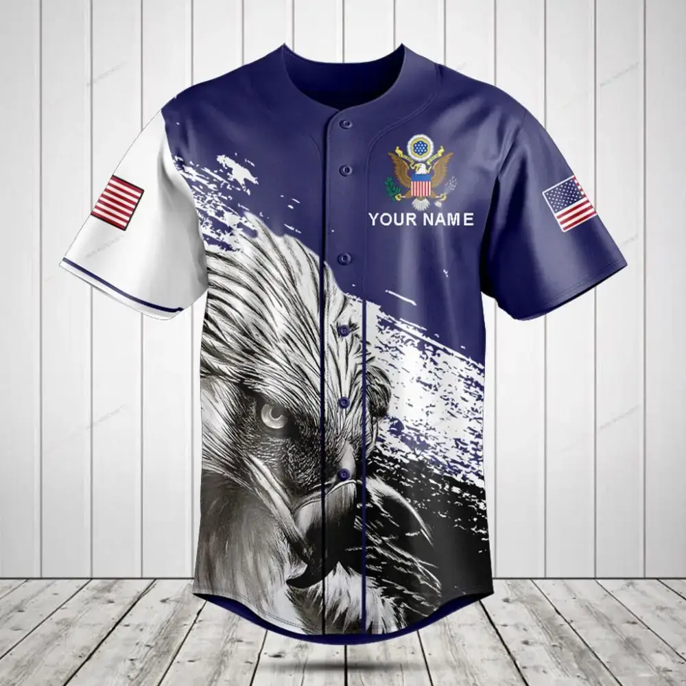 Custom Usa Patriotic Eagle Baseball Jersey – Personalized Name & Flag Design Image