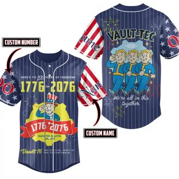 Custom Vault-Tec Baseball Jersey - Personalized Name & Number - 1776-2076 Patriotic Design Image