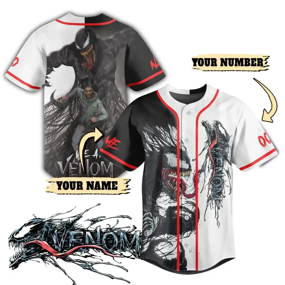Custom Venom Baseball Jersey – Personalize With Your Name & Number – Striking Split Design Image