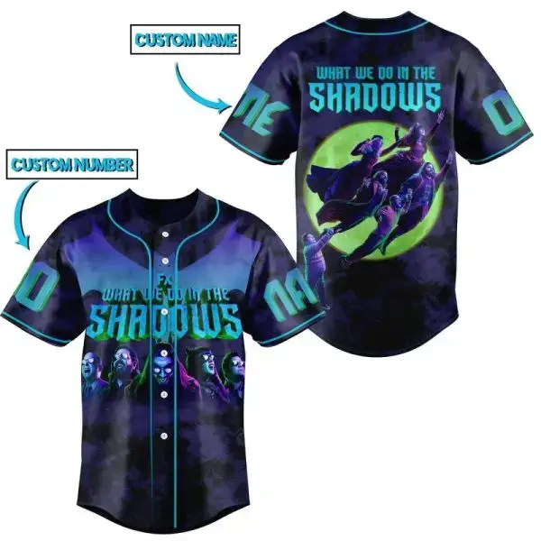 Custom 'What We Do In The Shadows' Baseball Jersey – Personalized Name & Number, Unique Vampire Design Image