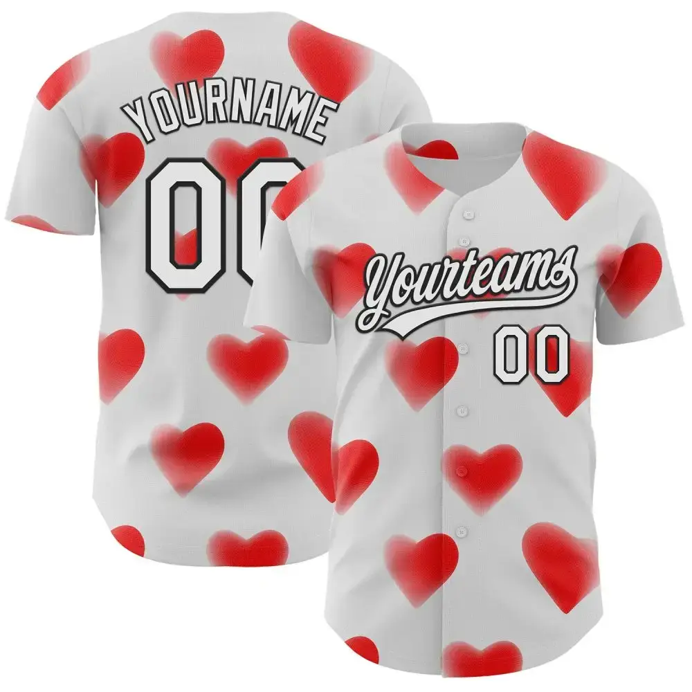 Custom White Black 3D Love Heart Valentine'S Day Authentic Baseball Jersey Image