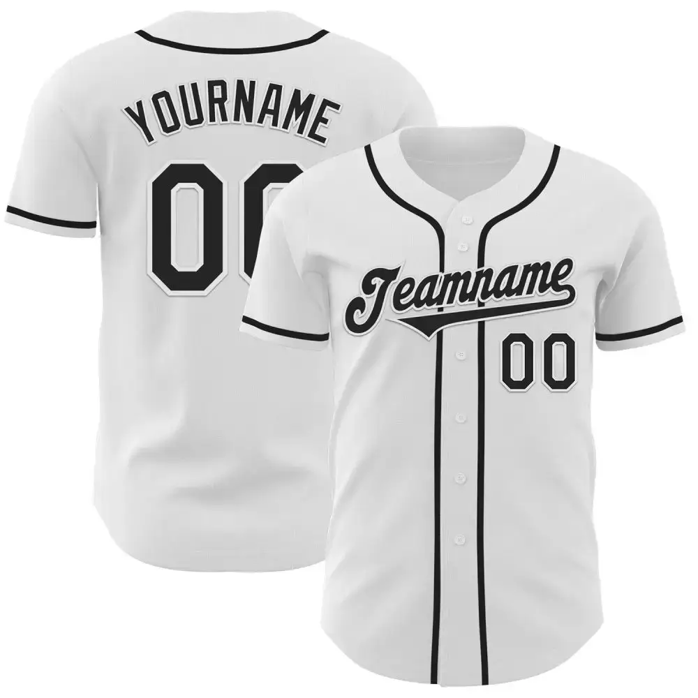 Custom White Black Authentic Baseball Jersey Image